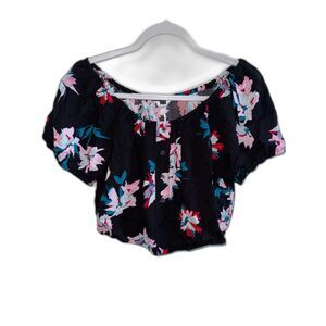Candie’s Floral Off-The-Shoulder Crop Top Blouse NWT Size Medium Black Multi